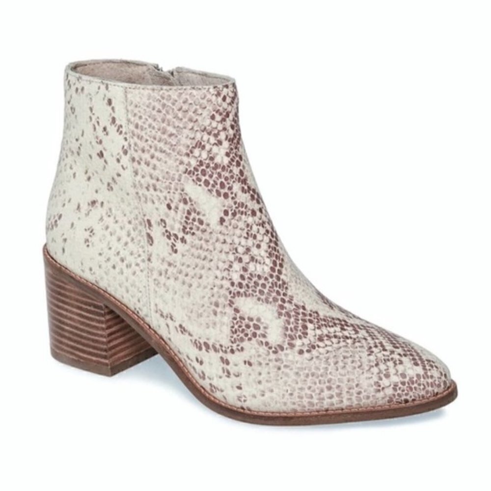 SEYCHELLES Anthropologie Occasion Snake‎ Print Beige Leather Bootie sz 10…